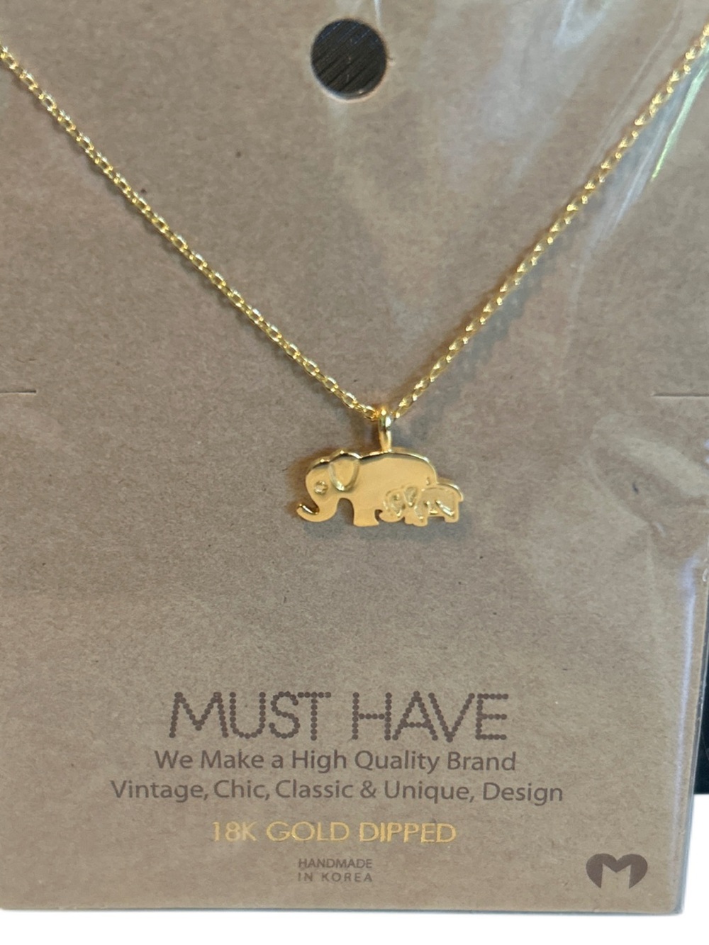 Mini Gold Elephant and Baby Charm Necklace 16” NWT